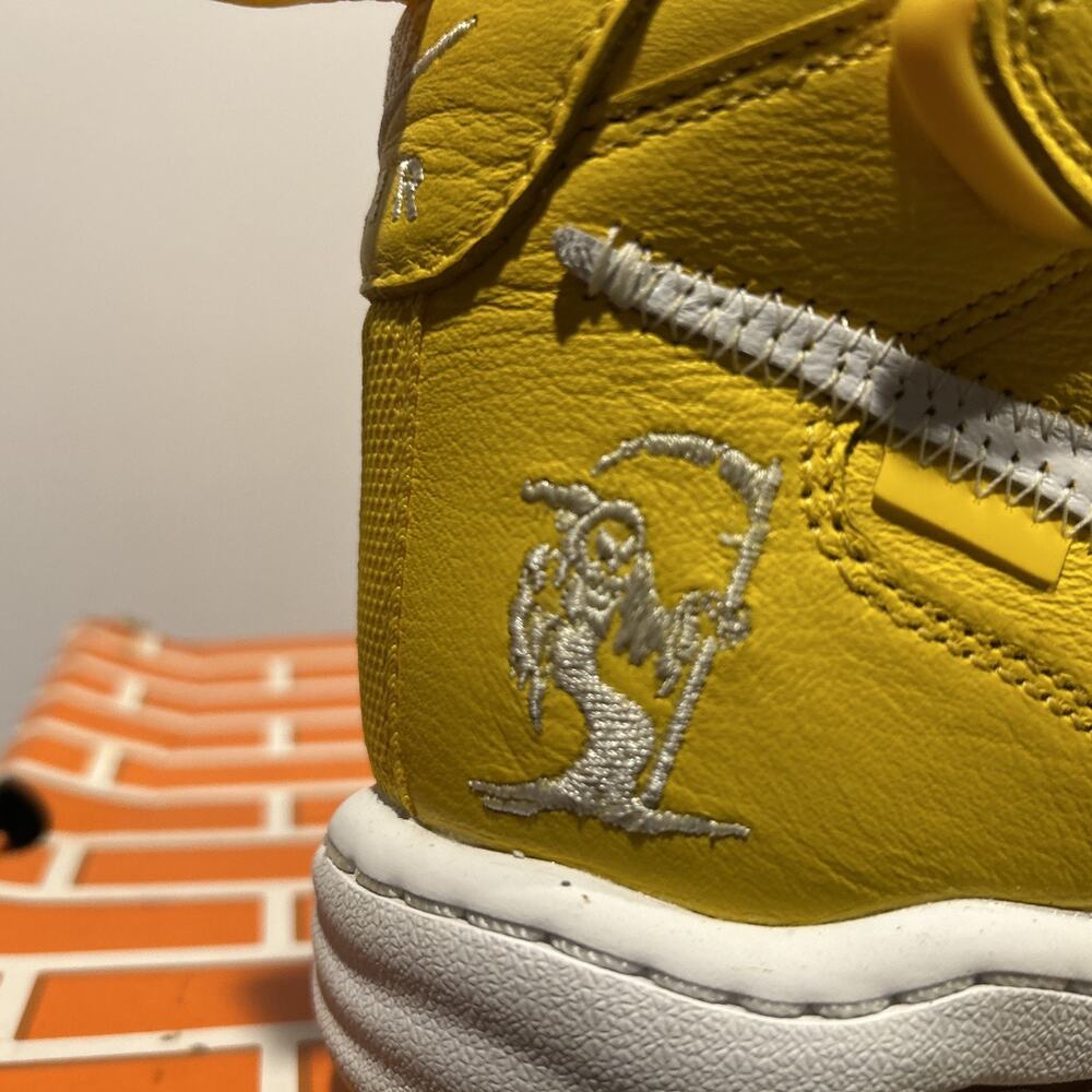 Size 9- Off-White x Nike Air Force 1 SP Leather Mid Varsity Maize W OG BOX - Picture 8 of 15